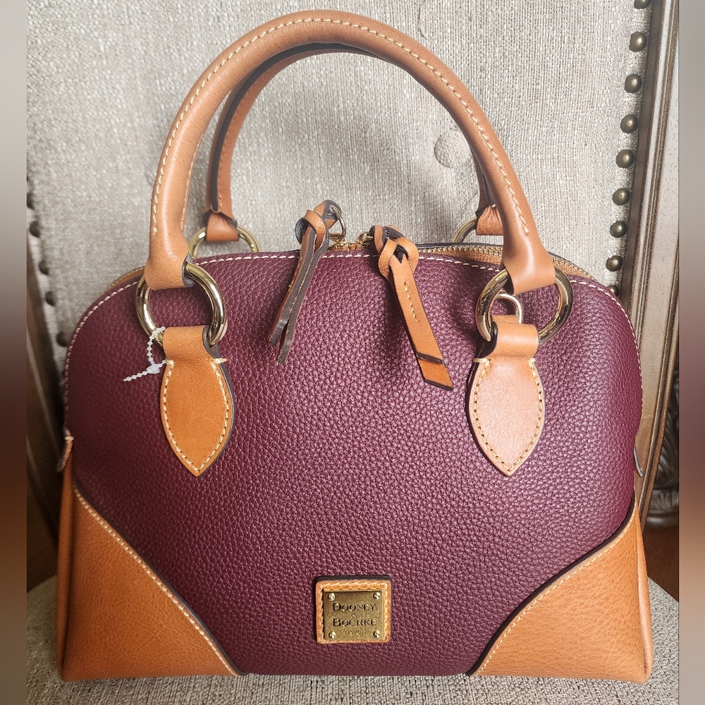 Dooney & Bourke Pebble Leather with Florentine Trim Domed Satchel, Bordeaux NWT